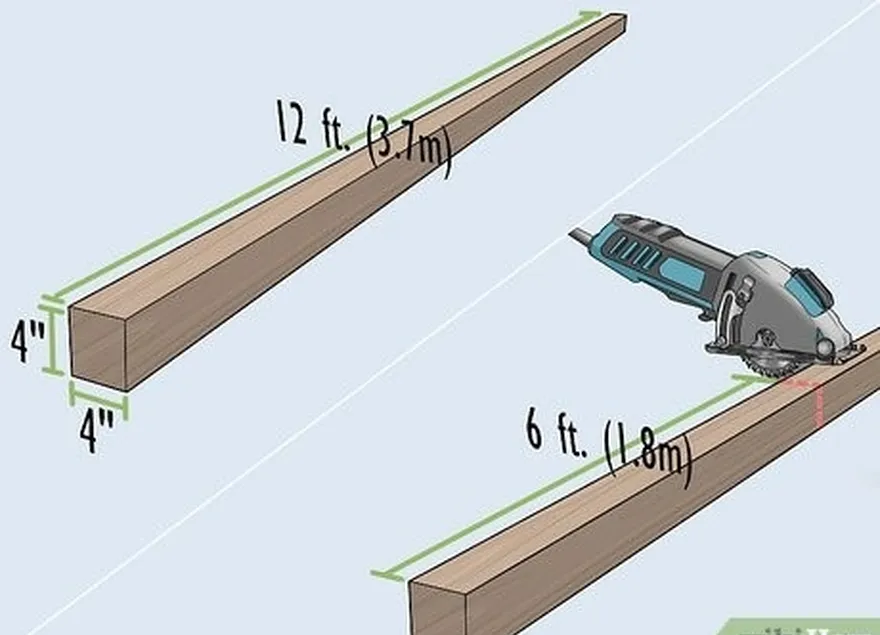 addım 1 2 şaquli dayaqları kəsin're 6 ft (1.8 m) long.