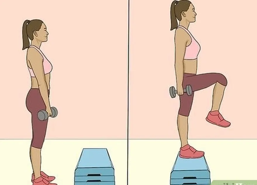 addım 2, bir pilləkən addım istifadə edərkən dumbbells əlavə edin.