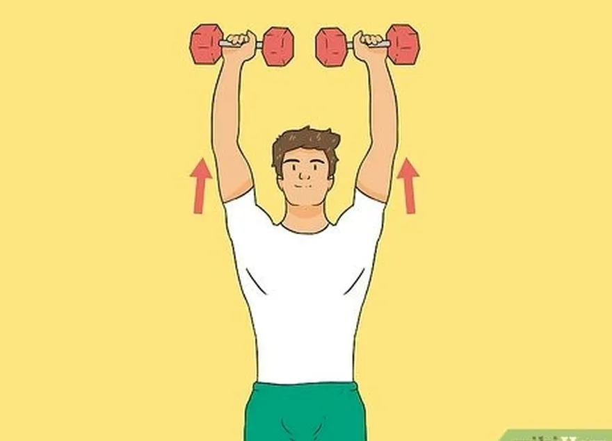 addım 3 dumbbells'i bir exhale üzərinə qaldırın.