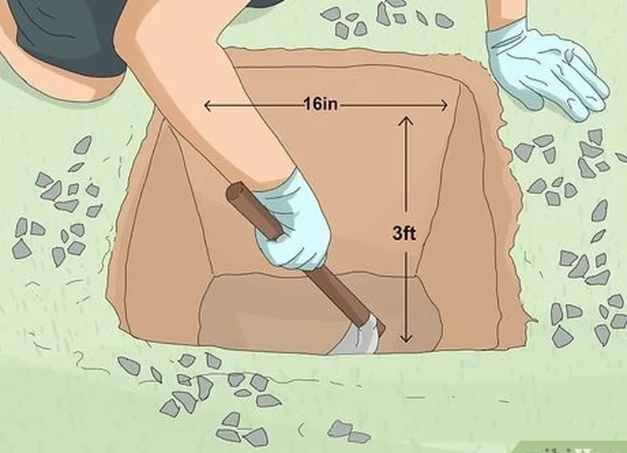 addım 3 dəri (0.91 m) (41 sm) (41 sm) dərin və 16-da olan deşik qazın.