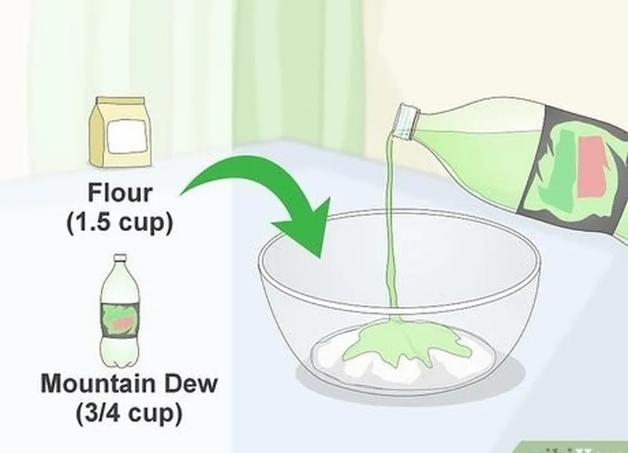 addım 1 unu və dağ şeh soda bir qabda qarışdırın.